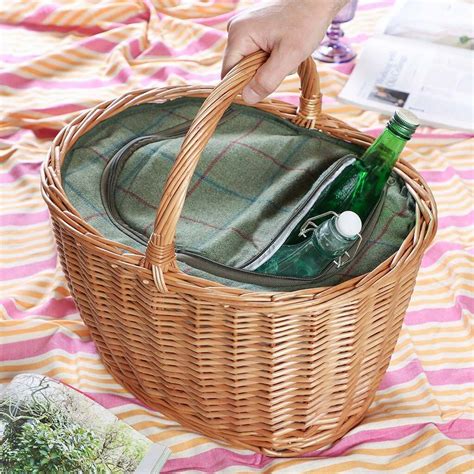 traditional wicker picnic basket.